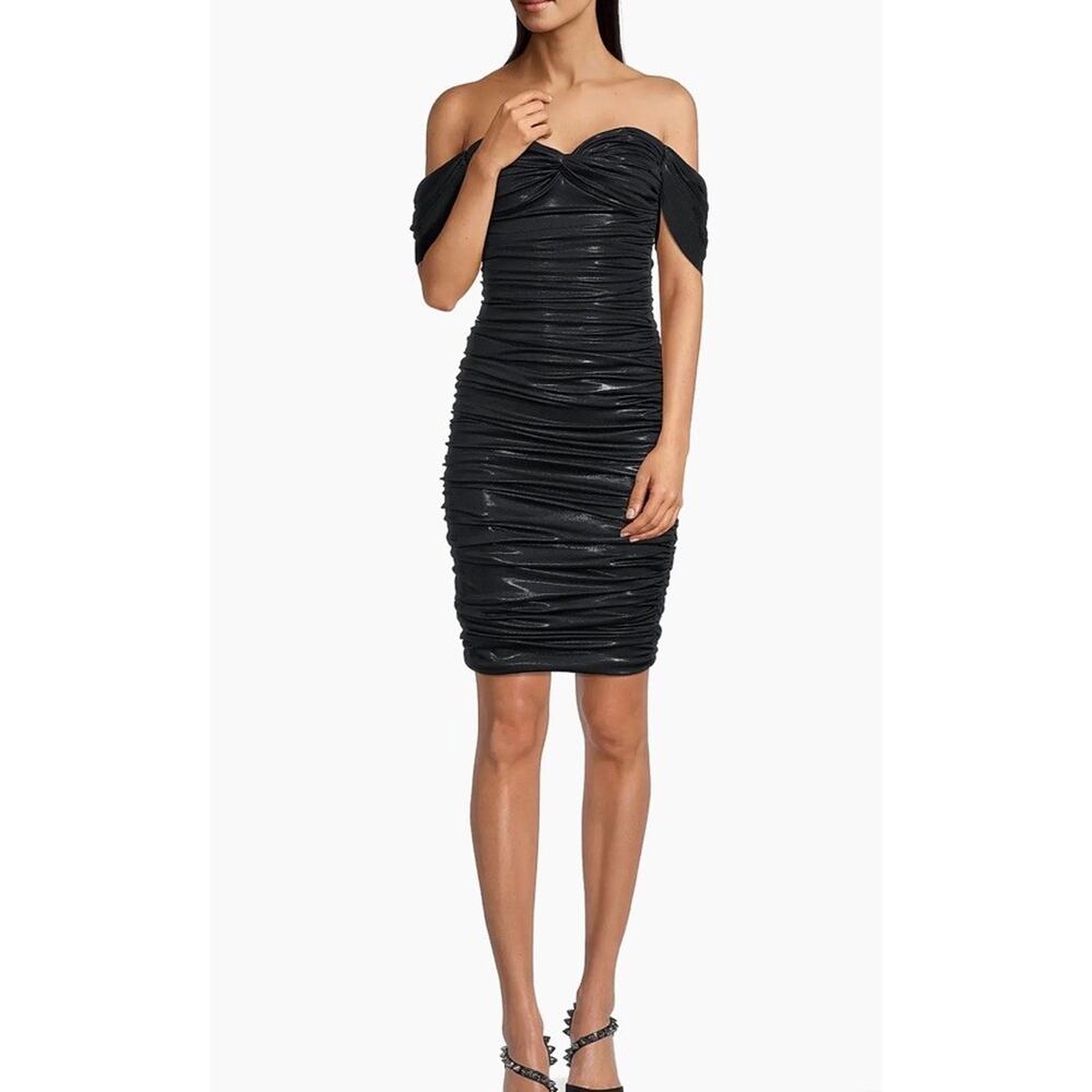 NWT Norma Kamali Walter Off-The-Shoulder Sheath Black Dress Women's Size S 36